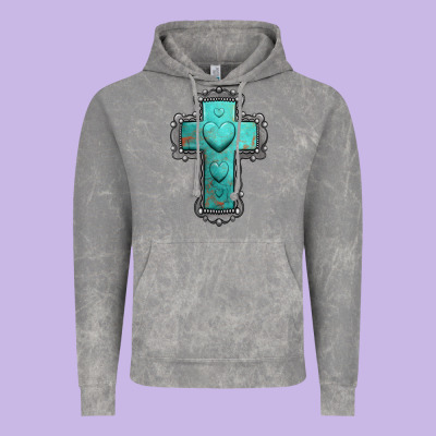 Turquoise Gemstone Cross Vintage Hoodie Designed By Jasminsmagicworld