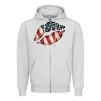Dove Grey Vintage American Flag Lips Zipper Hoodie - Bettercallsaul
