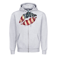 Heather Grey Vintage American Flag Lips Zipper Hoodie - Bettercallsaul