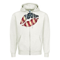 Oatmeal Heather Vintage American Flag Lips Zipper Hoodie - Bettercallsaul