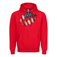 Red Vintage American Flag Lips Zipper Hoodie - Bettercallsaul