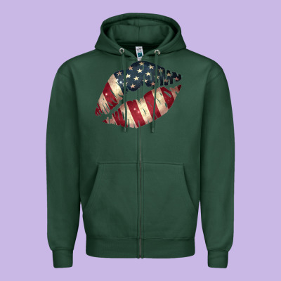 Vintage American Flag Lips Zipper Hoodie Designed By Bettercallsaul