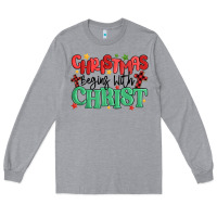 Heather Grey christmas begins with christ Long Sleeve Tee - MaliasSmallBusiness