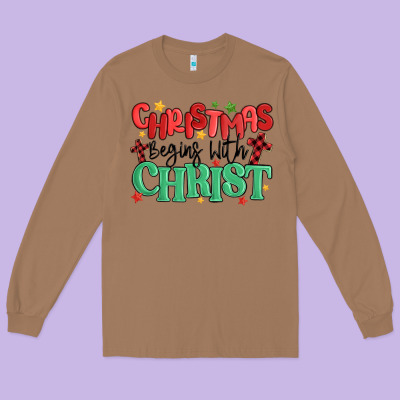 Christmas Begins With Christ Long Sleeve Tee Designed By Maliassmallbusiness
