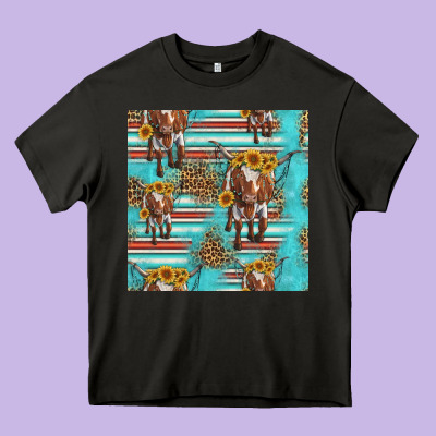 Longhorn Bull Seamless Pattern Heavy Core Tee Designed By Hra Design Shop