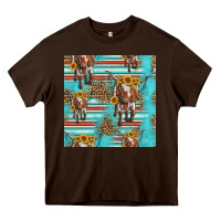 Chocolate Brown longhorn bull seamless pattern Heavy Core Tee - HRA Design Shop