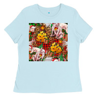 Baby Blue christmas pig  tartan with  hay and christmas ligh Ladies Tee - FaDigitalArtStudio