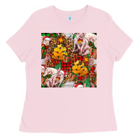 Bubblegum Pink christmas pig  tartan with  hay and christmas ligh Ladies Tee - FaDigitalArtStudio