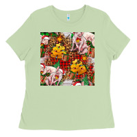 Matcha christmas pig  tartan with  hay and christmas ligh Ladies Tee - FaDigitalArtStudio