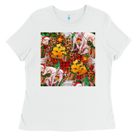 Christmas Pig  Tartan With  Hay And Christmas Ligh Ladies Tee | Teevron
