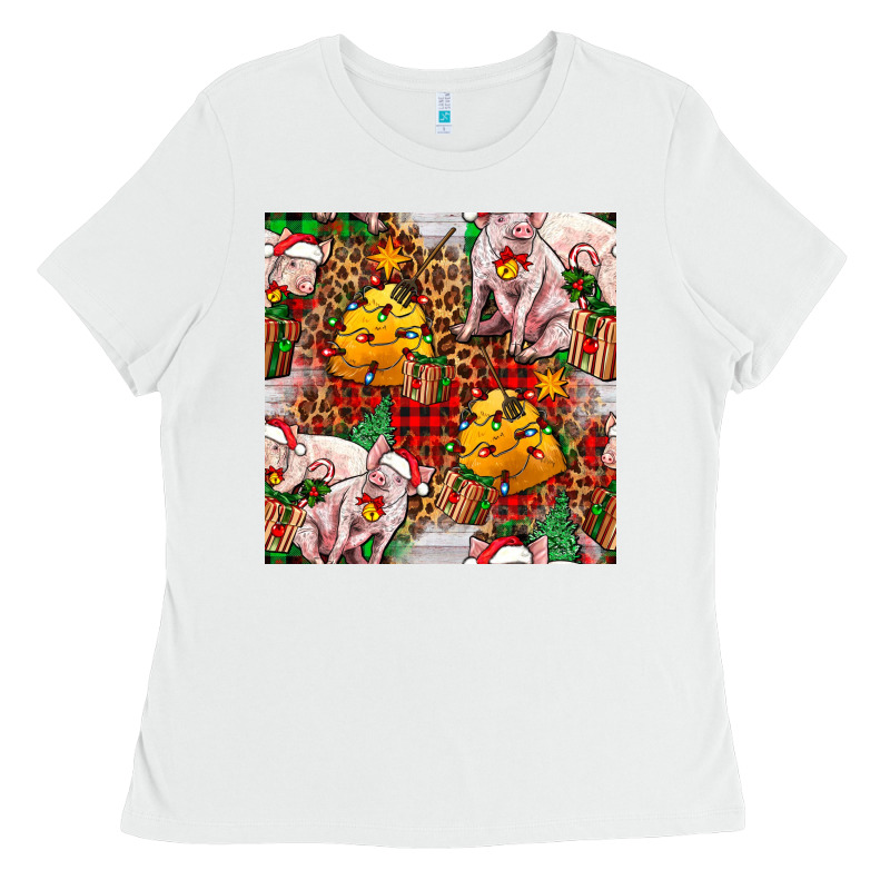 Christmas Pig  Tartan With  Hay And Christmas Ligh Ladies Tee by FaDigitalArtStudio | Teevron
