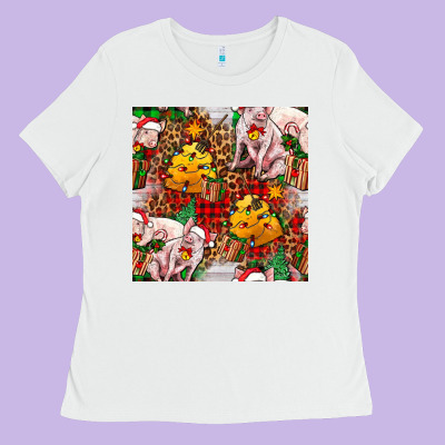 Christmas Pig  Tartan With  Hay And Christmas Ligh Ladies Tee Designed By Fadigitalartstudio