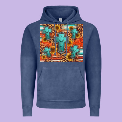 Turquoise Cross Pattern Vintage Hoodie Designed By Jasminsmagicworld