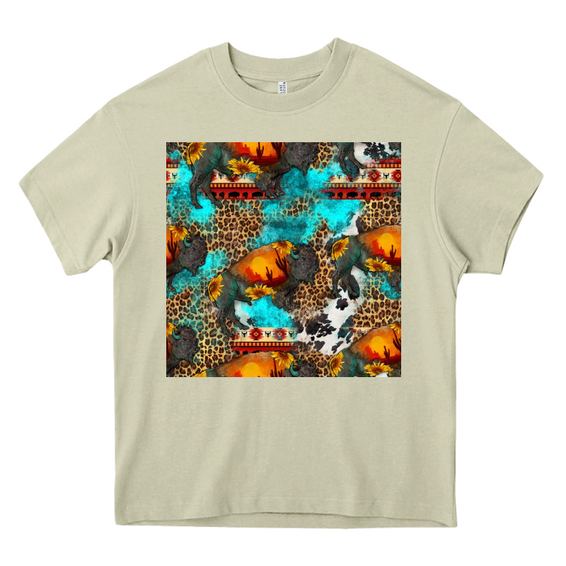 Western Sunset Bison And Sunflowers Seamless Pattern Heavy Core Tee by HRA Design Shop | Teevron