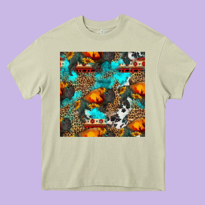 Western Sunset Bison And Sunflowers Seamless Pattern Heavy Core Tee Designed By Hra Design Shop
