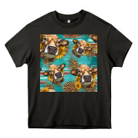 Asphalt western sunflowers cow seamless pattern Heavy Core Tee - HRA Design Shop