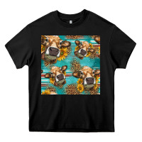 Black western sunflowers cow seamless pattern Heavy Core Tee - HRA Design Shop