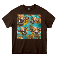 Chocolate Brown western sunflowers cow seamless pattern Heavy Core Tee - HRA Design Shop