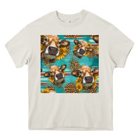 Cream western sunflowers cow seamless pattern Heavy Core Tee - HRA Design Shop
