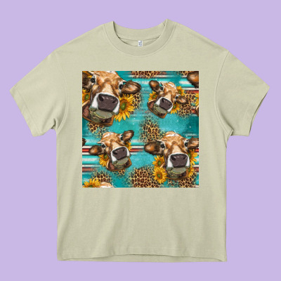 Western Sunflowers Cow Seamless Pattern Heavy Core Tee Designed By Hra Design Shop