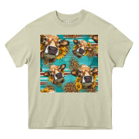 Mossy western sunflowers cow seamless pattern Heavy Core Tee - HRA Design Shop