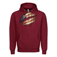 Burgundy Vintage American Flag With Leopard Pattern Zipper Hoodie - Bettercallsaul
