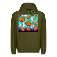Army Green halloween pumpkins with ghosts Premium Hoodie - TumblerDesignByShophia
