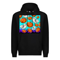 Black halloween pumpkins with ghosts Premium Hoodie - TumblerDesignByShophia