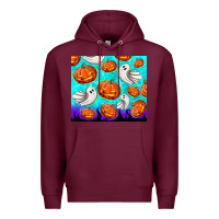 Burgundy halloween pumpkins with ghosts Premium Hoodie - TumblerDesignByShophia