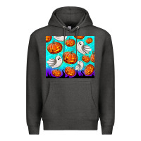 Charcoal Heather halloween pumpkins with ghosts Premium Hoodie - TumblerDesignByShophia