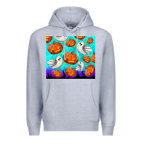 Heather Grey halloween pumpkins with ghosts Premium Hoodie - TumblerDesignByShophia
