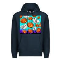Navy halloween pumpkins with ghosts Premium Hoodie - TumblerDesignByShophia