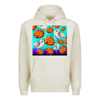 Oatmeal Heather halloween pumpkins with ghosts Premium Hoodie - TumblerDesignByShophia