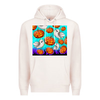 Pale Pink halloween pumpkins with ghosts Premium Hoodie - TumblerDesignByShophia