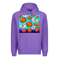 Purple halloween pumpkins with ghosts Premium Hoodie - TumblerDesignByShophia