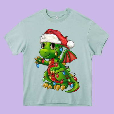 Christmas Cute Dragon Heavy Core Tee Designed By Fadigitalartstudio