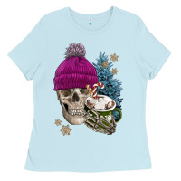 Baby Blue winter skeleton skull Ladies Tee - FaDigitalArtStudio