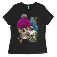 Black winter skeleton skull Ladies Tee - FaDigitalArtStudio