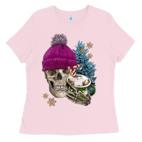 Bubblegum Pink winter skeleton skull Ladies Tee - FaDigitalArtStudio