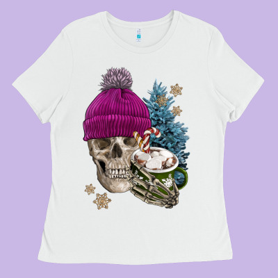 Winter Skeleton Skull Ladies Tee Designed By Fadigitalartstudio