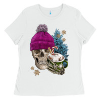 White winter skeleton skull Ladies Tee - FaDigitalArtStudio