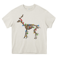 Cream christmas deer skeleton Heavy Core Tee - FaDigitalArtStudio
