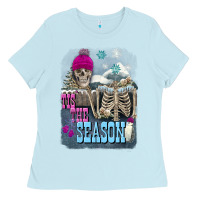 Baby Blue Winter tis the season skeleton Ladies Tee - FaDigitalArtStudio