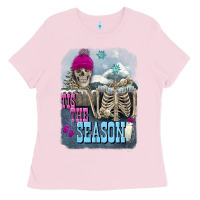 Bubblegum Pink Winter tis the season skeleton Ladies Tee - FaDigitalArtStudio