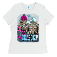 White Winter tis the season skeleton Ladies Tee - FaDigitalArtStudio