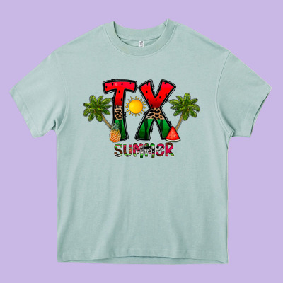 Texas Summer Heavy Core Tee Designed By Cowhidedigitalart