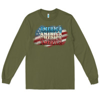 Army Green America america Long Sleeve Tee - NancyCooperArtShop