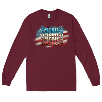 Burgundy America america Long Sleeve Tee - NancyCooperArtShop