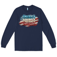 Navy America america Long Sleeve Tee - NancyCooperArtShop