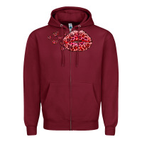 Burgundy kiss with leopard and hearts Zipper Hoodie - RanaPortraitStore